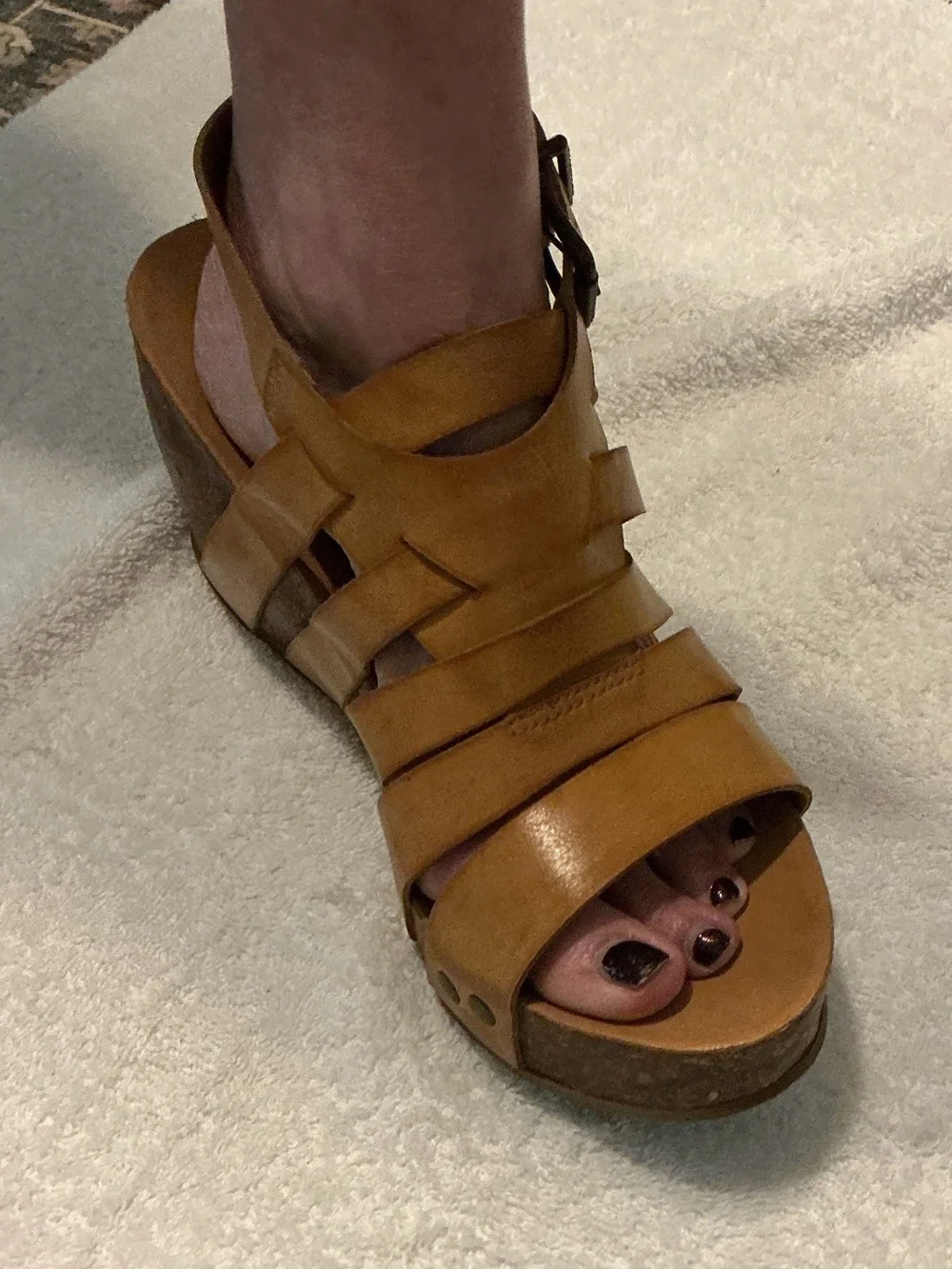 Blowfish Cognac Strappy Wedge Sandals